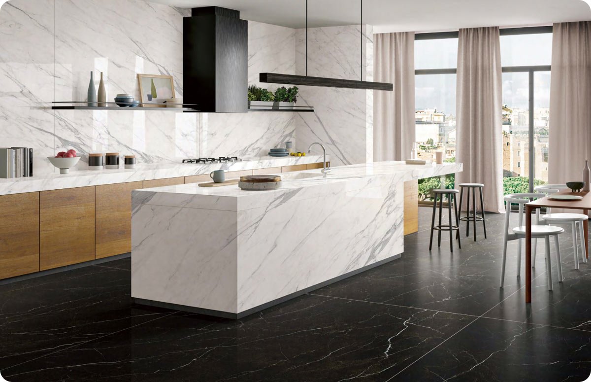 Large-format tiles in a contemporary interior